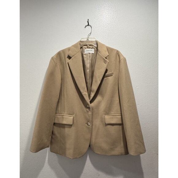 Babaton Women’s Size 1 Two Button Wool Blend Beige Blazer Lined Oversized Fit - Picture 1 of 8